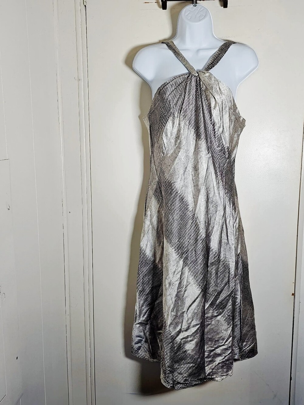 Antonio Melani Silk Spandex Snakeskin Print Twist Halter Midi Dress - Size 12